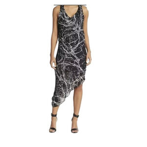 𝅺HAUTE HIPPIE 100% silk asymmetrical black & white dress EUC size Small